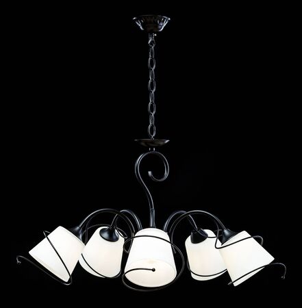 Modern Chandelier for interior decoration of the living room. White Chandelier isolated on black background. modern piece of interior for designers.の写真素材