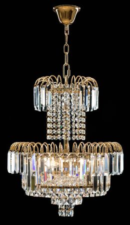 Large crystal chandelier in baroque style isolated on black background. Luxury royal expensive chandelier for living room, Hall of celebration.の写真素材