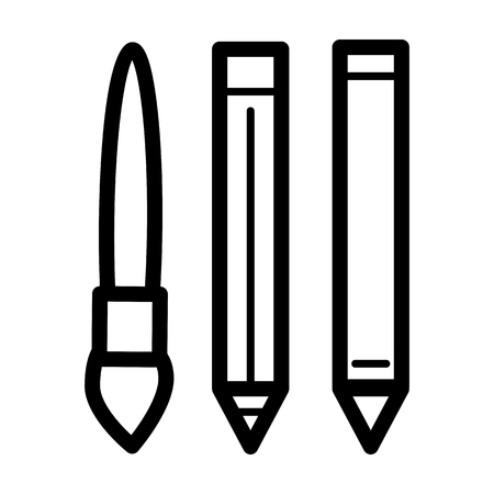 Pen and pencils vector icon. Black and white illustration of set of ballpen. Outline linear school tools icon.のイラスト素材