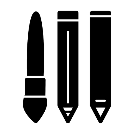 Pen and pencils vector icon. Black and white illustration of set of ballpen. Solid linear school tools icon.のイラスト素材