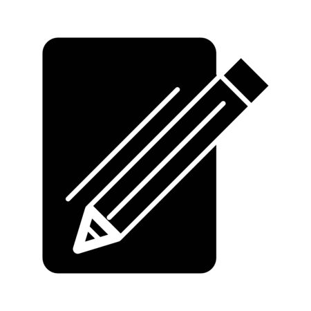 Blank paper and a pencil vector icon. Black and white illustration of note pad and pen. Solid linear icon.のイラスト素材