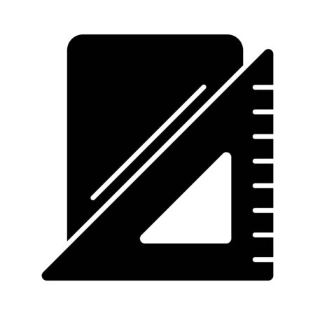 Triangle ruler and note pad vector icon. Black and white illustration of school tools . Solid linear education icon.のイラスト素材