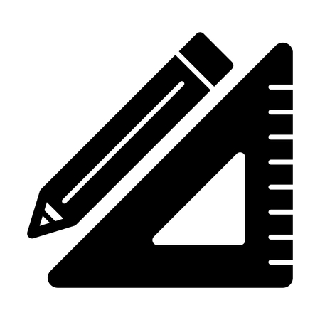 Triangle ruler and a pencil vector icon. Black and white illustration of school tools . Solid linear education icon.のイラスト素材
