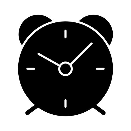 Alarm clock simple vector icon. Black and white illustration of alarm. Solid linear alarm icon.のイラスト素材
