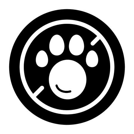 No pets simple vector icon. Black and white illustration of pet paw and forbidden sign. Outline linear pet icon.のイラスト素材