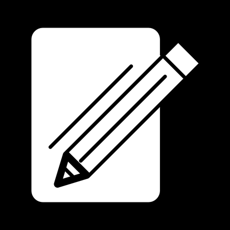 Blank paper and a pencil vector icon. Black and white illustration of note pad and pen. Solid linear icon.のイラスト素材