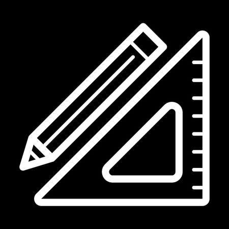 Triangle ruler and a pencil vector icon. Black and white illustration of school tools . Outline linear education icon.のイラスト素材
