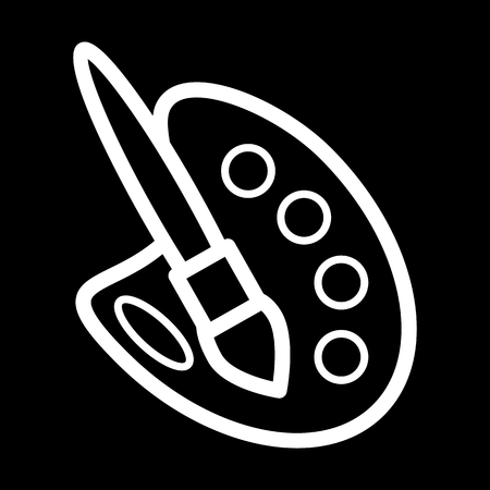 School paint palette with brush simple vector icon. Black and white illustration of palette. Solid linear art icon.のイラスト素材