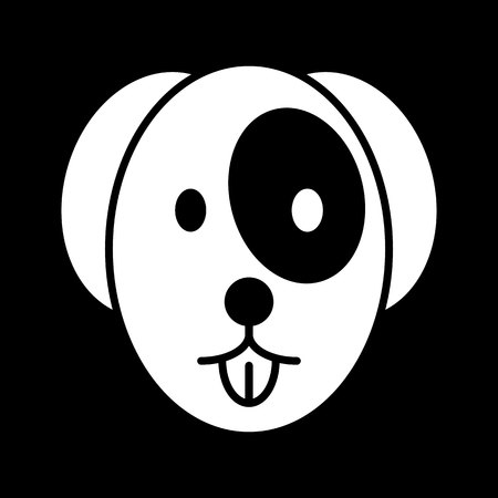 The dog shows the tongue simple vector icon. Black and white illustration of dog face. Solid linear pet icon.のイラスト素材