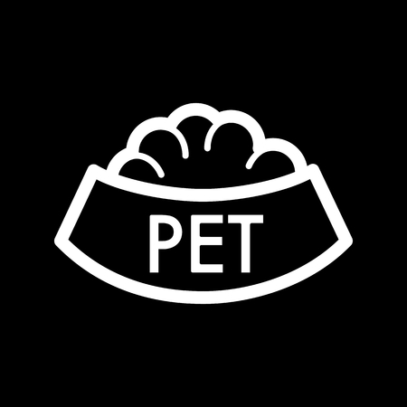 Pet bowl with food simple vector icon. Black and white illustration of dog and cat bowl. Outline linear icon.のイラスト素材