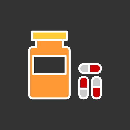 Pills, capsules and medicine bottle Icon in trendy flat style isolated on black background. UI. Vector illustration.のイラスト素材