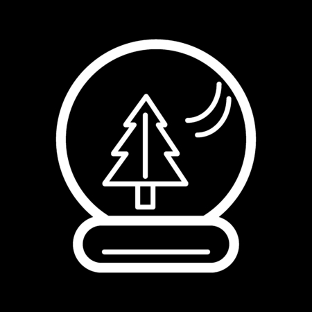New Year's ball with a christmas tree inside. Vector icon. Linear magic ball isolated. Outline snow globe on black backgroundのイラスト素材