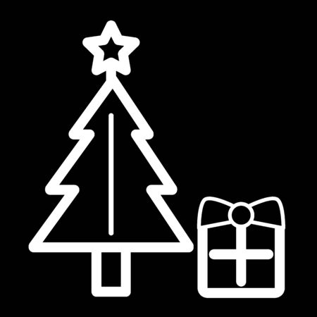 New Year tree with star and gift linear icon. Thin line illustration. Decorated Christmas tree with present contour symbol. Vector iconのイラスト素材