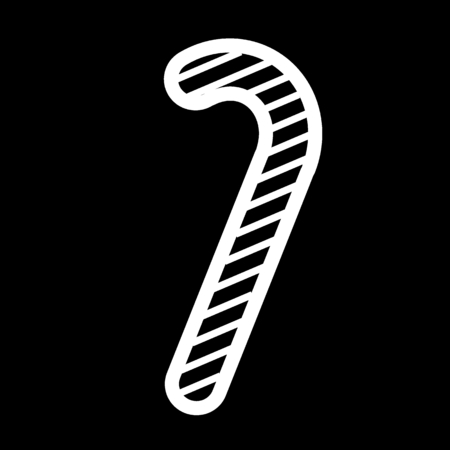 Candy cane vector icon. Christmas candy element on black background. Flat simple illustration. Outline designのイラスト素材