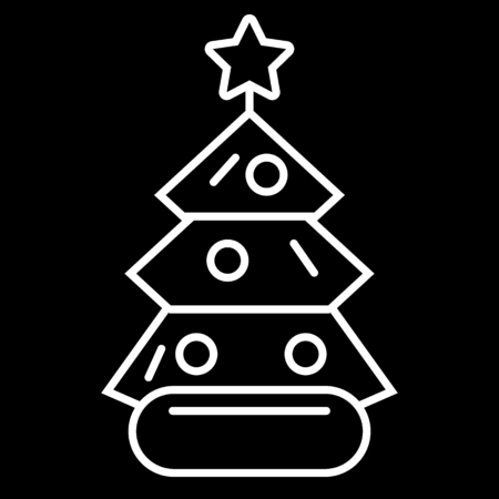 Dressed Christmass tree linear icon. White Christmas tree on black background. Vector eps10のイラスト素材