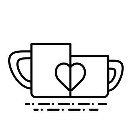 Two cup of tea or coffee with hearts. Gift on  Valentine Day. Vector icon, outline design.のイラスト素材