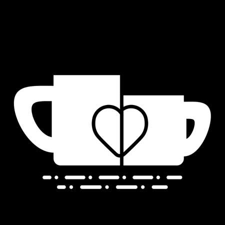 Two cup of tea or coffee with hearts. Gift on Valentine Day. Vector icon, outline design.のイラスト素材