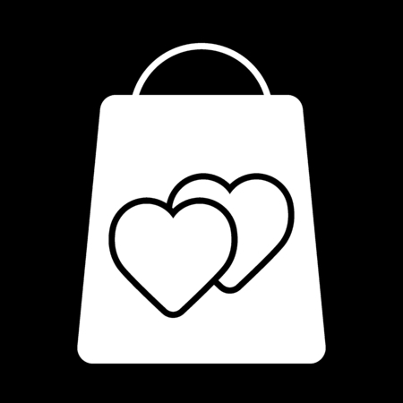 Shopping bag decorated with heart symbol. Love shopping vector icon. Template for Valentines Day, Mother Day, Women Day sales.のイラスト素材