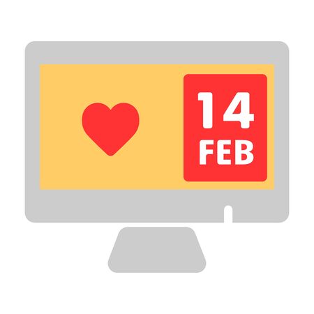 Heart on pc screen vector icon. 14 February or Valentine day. Flat color illustration on white backgroundのイラスト素材