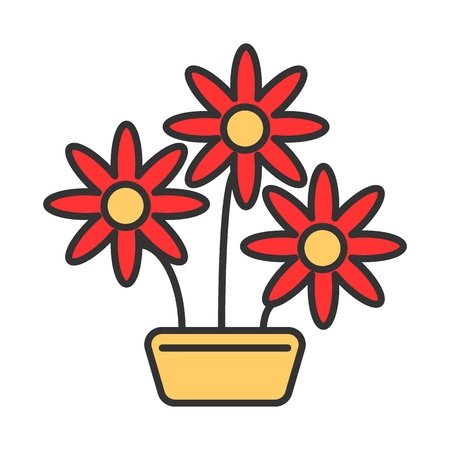 Flower in pot icon. color, minimalist icon isolated on white background. Flower simple silhouette. Web site page and mobile app design vector element.のイラスト素材