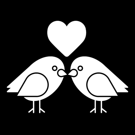 Love birds with heart icon vector, flat sign, solid pictogram isolated on black. Valentines Day lover bird symbol, logo illustration.のイラスト素材