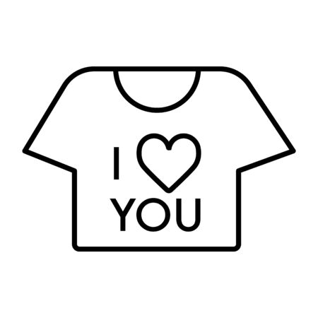 thin line t-shirt icon on white background. T-shirt with the text i love you. Valentine day concept.のイラスト素材