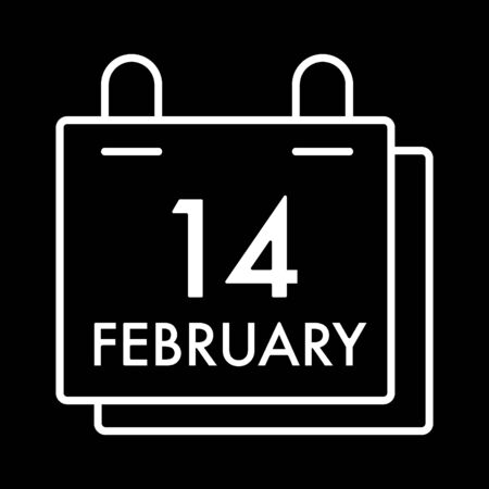 Valentine day concept. Simple white calendar vector icon with 14 february date on black.のイラスト素材
