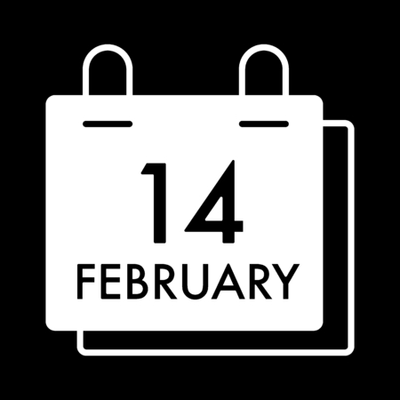 Valentine day concept. Simple white calendar vector icon with 14 february date on black.のイラスト素材