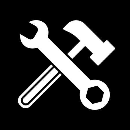 Wrench and hammer vector. Tools icon isolated on black background. Flat solid illustration. Eps 10のイラスト素材