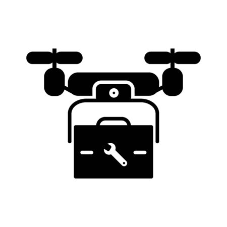 Drone vector icon. Style is flat symbol on black background. Repair service of drones. Solid icon. Eps 10のイラスト素材