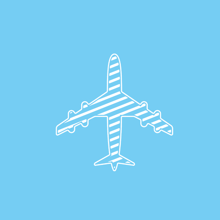 Icon of white lined airplane on blue background vector illustration.のイラスト素材