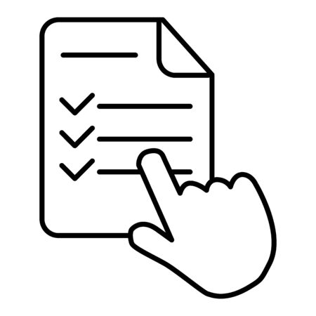 Study program thin line icon, e learning and education, finger on list sign vector graphics, eps 10.のイラスト素材