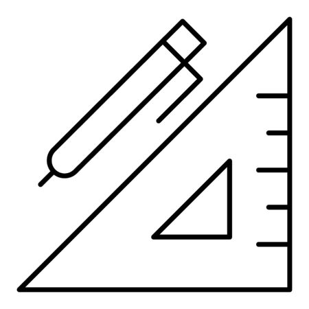 line of the triangle on a white background. Triangle and pan. School tools. Flat outline vector icon. Eps 10のイラスト素材