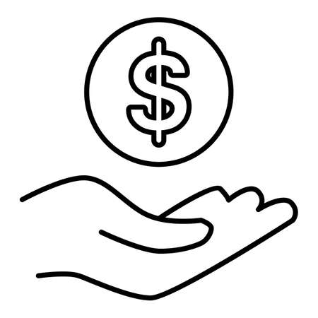 Pictogram of money in hand. Vector icon isolated on white. Flat outline style. Eps 10.のイラスト素材