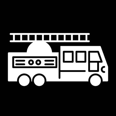 Fire truck with ladder solid icon. vector illustration isolated on black. glyph style design, designed for web Eps 10のイラスト素材