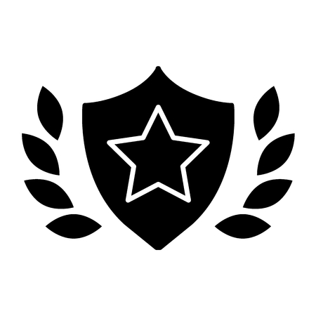 Shield star with leaves solid icon. vector illustration isolated on white. glyph style design, designed for web and appのイラスト素材