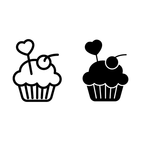 Delicious cupcake, muffin line and glyph icon. Creamy cake vector illustration isolated on white. Bakery outline style design, designed for web and app.のイラスト素材