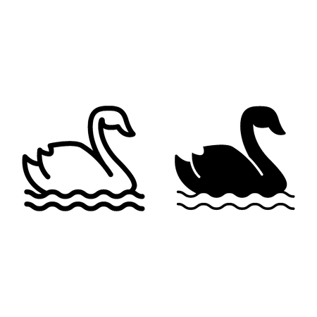 Swan on the water line and glyph icon. One swan swimming vector illustration isolated on white. Bird outline style design, designed for web and app.のイラスト素材