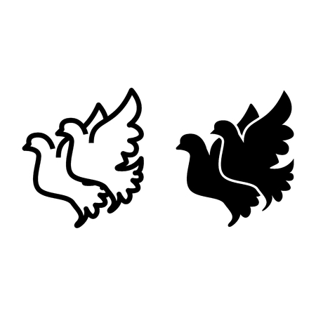 Wedding doves line and glyph icon. Pigeons vector illustration isolated on white. Birds outline style design, designed for web and app.のイラスト素材