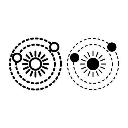 Two planets revolve around the star line and glyph icon. Solar system vector illustration isolated on white. Astronomy outline style design, designed for web and app.のイラスト素材