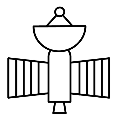 Flying satellite thin line icon. Space sputnik vector illustration isolated on white. Astronomy outline style design, designed for web and appのイラスト素材