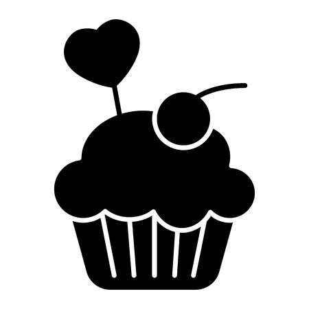 Delicious cupcake, muffin solid icon. Creamy cake vector illustration isolated on white. Bakery glyph style design, designed for web and app. Eps 10.のイラスト素材