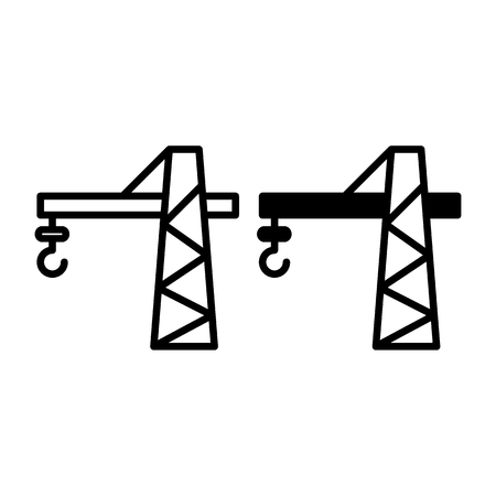 Construction crane line and glyph icon. Building crane vector illustration isolated on white. Crane tower outline style design, designed for web and app.のイラスト素材