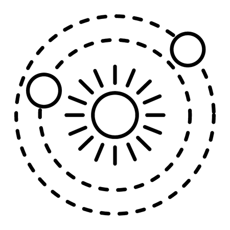 Two planets revolve around the star thin line icon. Solar system vector illustration isolated on white. Astronomy outline style design, designed for web and app. Eps 10.のイラスト素材