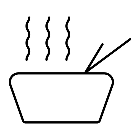 Asian food thin line icon. Bowl with hot food vector illustration isolated on white. Chopsticks and a bowl outline style design, designed for web and app. Eps 10.の写真素材
