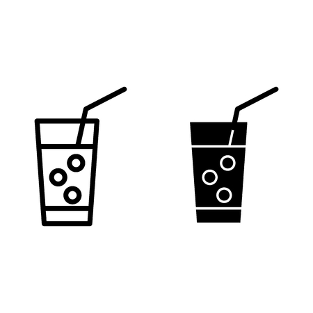 Iced lemonade line and glyph icon. Glass of lemonade with straw vector illustration isolated on white. Drink outline style design, designed for web and app. Eps 10.の写真素材