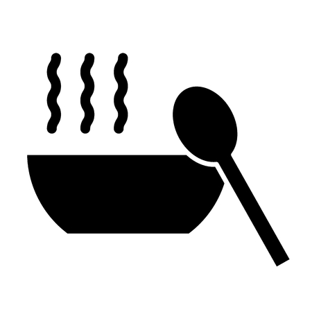 Soup solid icon. Bowl of soup and spoon vector illustration isolated on white. Hot food glyph style design, designed for web and app. Eps 10.の写真素材