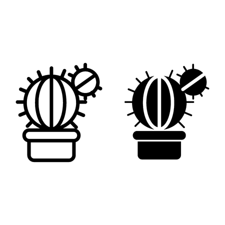 Cactus line and glyph icon. Houseplant vector illustration isolated on white. Cactus in flowerpot outline style design, designed for web and app. Eps 10のイラスト素材