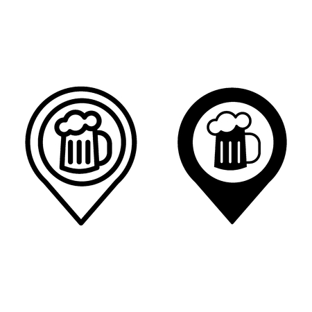 Map pin pointer glass of beer line and glyph icon. Location beer mug vector illustration isolated on white. Pin with beer outline style design, designed for web and app.のイラスト素材