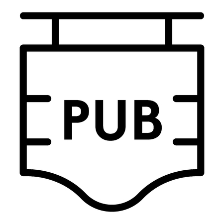 Signboard with inscription pub line icon. Wooden sign with text pub vector illustration isolated on white. Street signboard pub outline style design, designed for web and app. Eps 10のイラスト素材